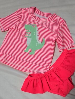 Carter's Pink Stripe Rash Guard Set with Green Dino